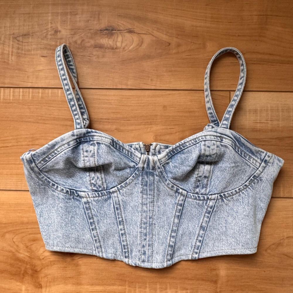 Zara Light Blue Denim Bustier Top